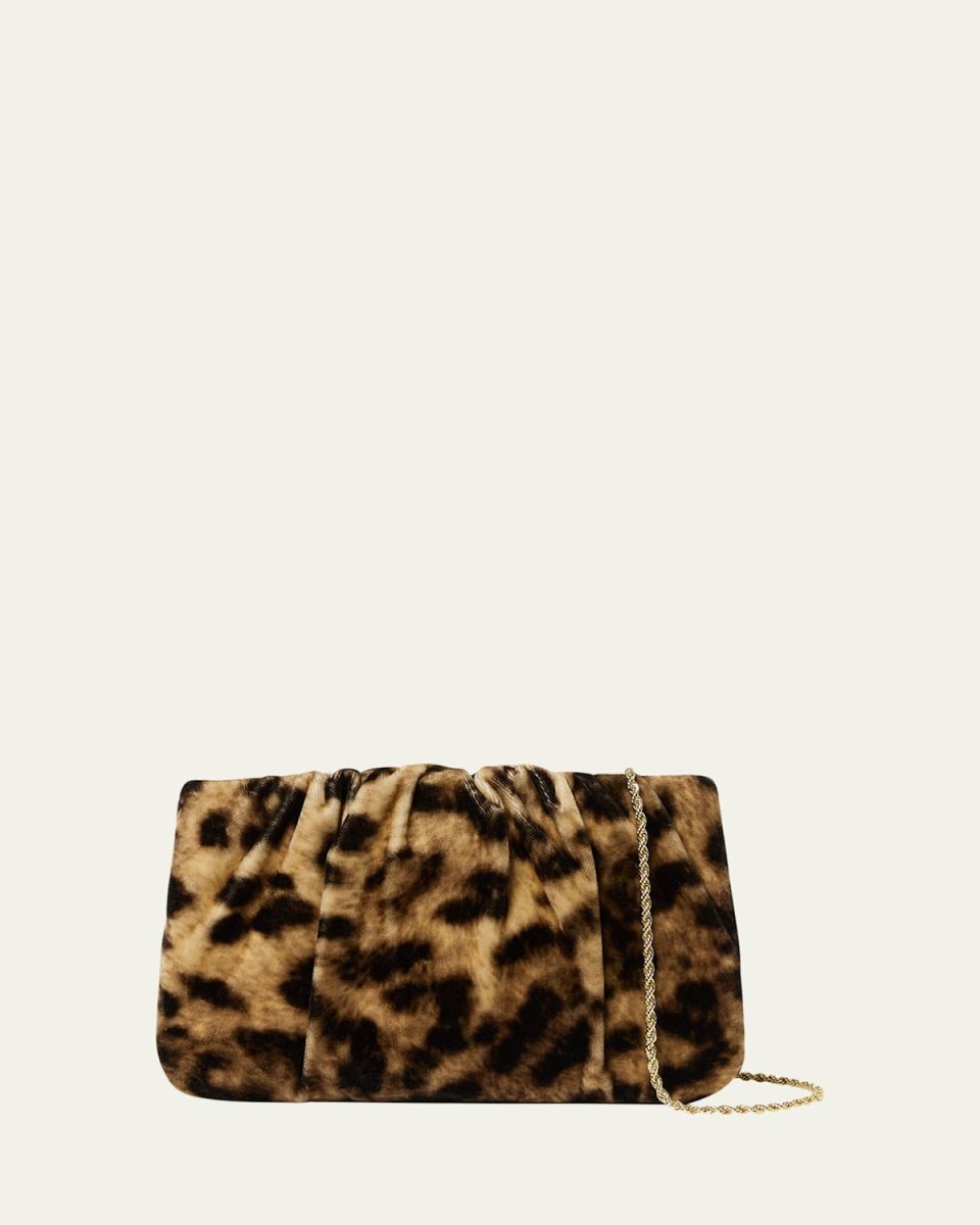 Serena Ruched Cheetah-Print Clutch Bag